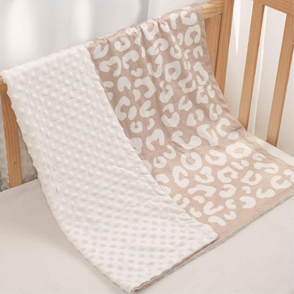 Leopard Print Minky Baby Blanket 30 x 40 Inches for Girls, Soft Plush Receiving Blanket with Dotted