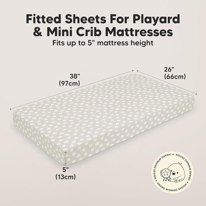 2-Pack Mini Crib Sheets Fitted - 38x26 Pack N Play Sheets for Pack and Play Mattress, Organic