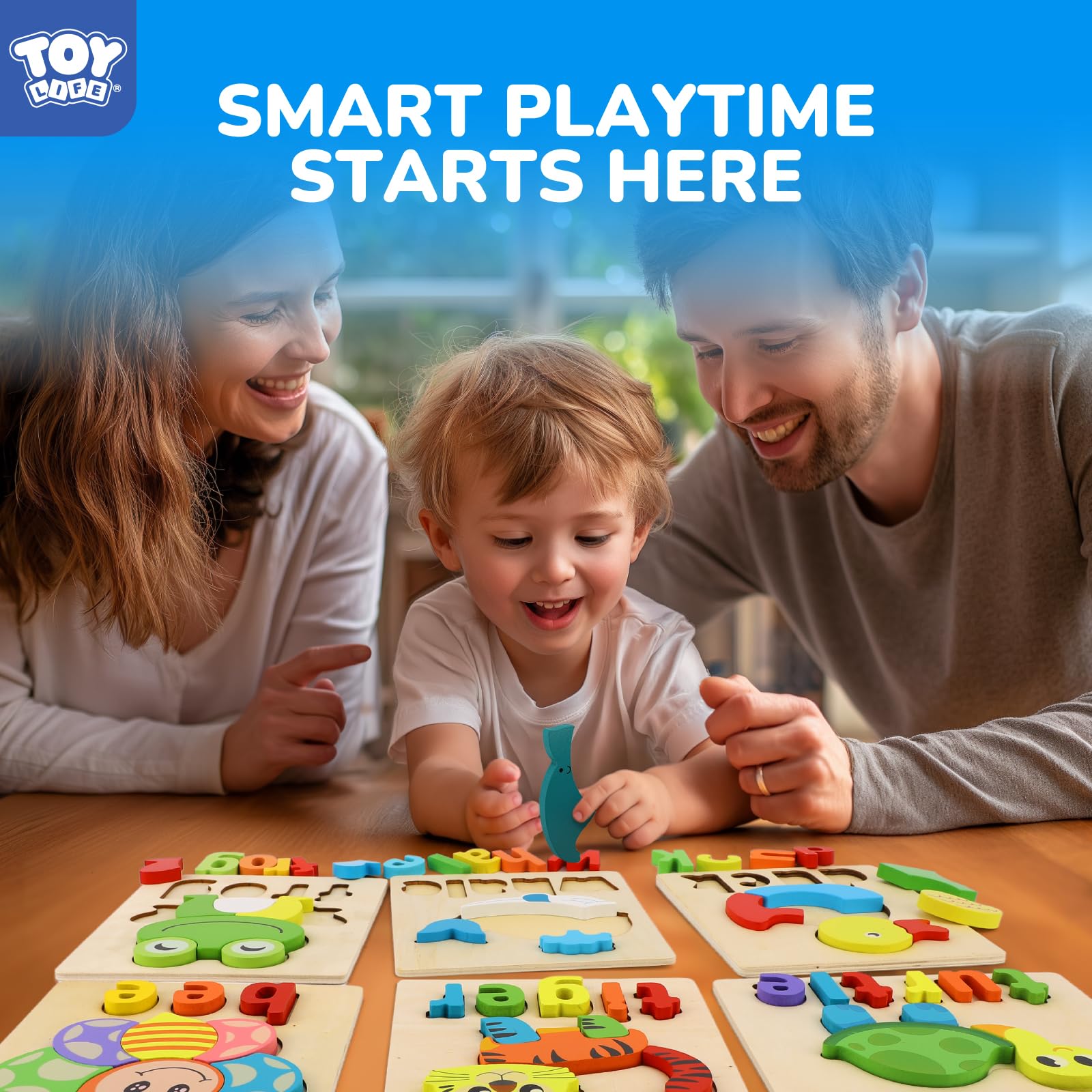 TOY Life Toddler Puzzles Ages 2-4, 6 Animals with Spelling Wooden Puzzles for Toddlers 3-5