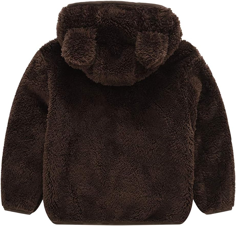 AIWUHE Toddler Boys Girls Hooded Jacket Fleece Hoodie Winter Warm Solid Color Teddy Coat Zip-up Bear Ear Sweater Fall Clothes