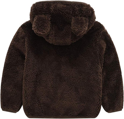 AIWUHE Toddler Boys Girls Hooded Jacket Fleece Hoodie Winter Warm Solid Color Teddy Coat Zip-up Bear Ear Sweater Fall Clothes