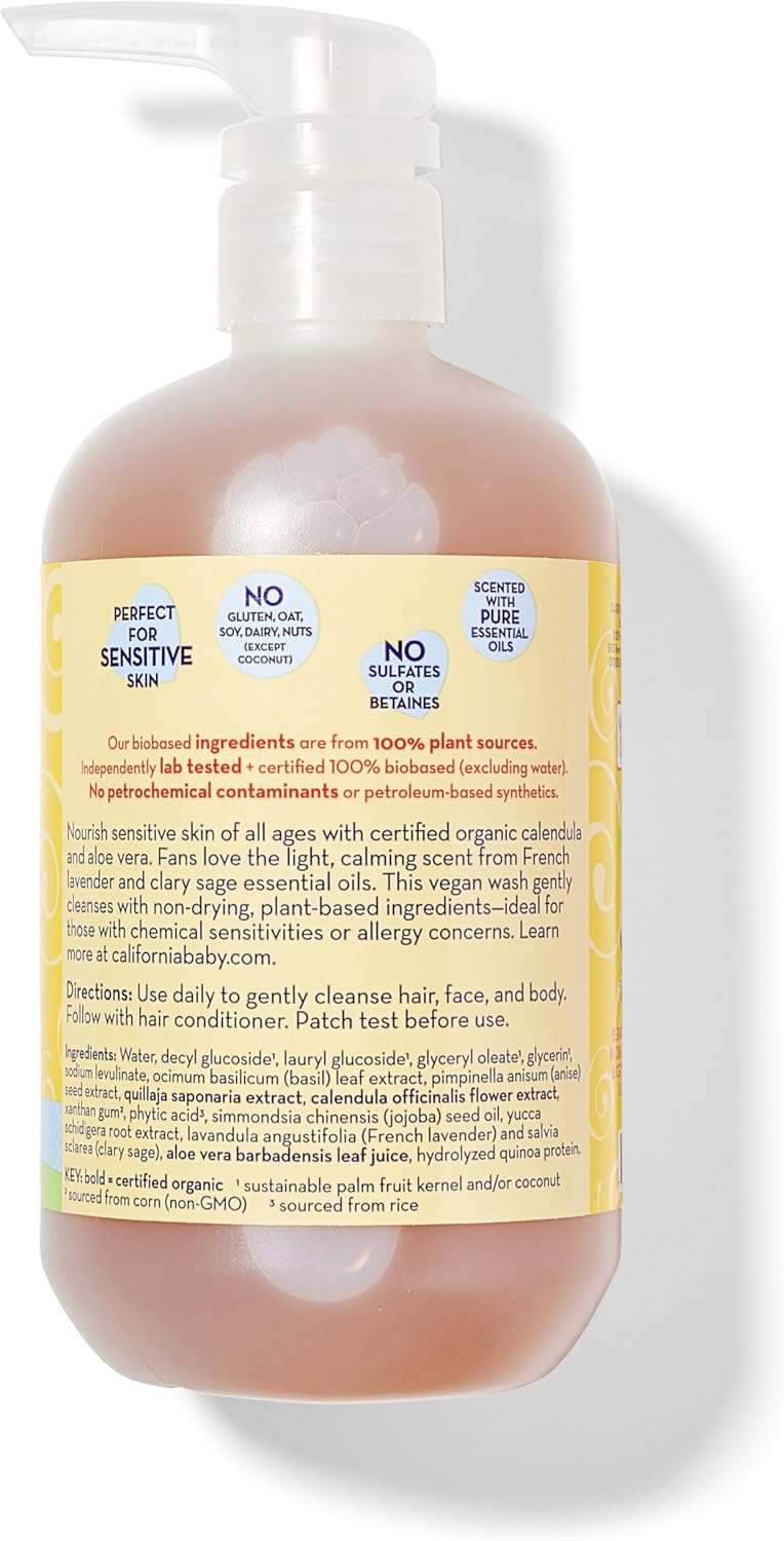 California Baby Calendula Shampoo and Body Wash | 100% Plant-Based (USDA Certified) | Allergy