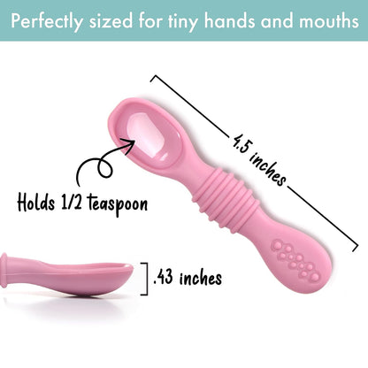 PrimaStella Silicone Chew Spoon Set for Babies and Toddlers - Safety Tested - BPA Free - Microwave, Dishwasher and Freezer Safe - Rosy Shades