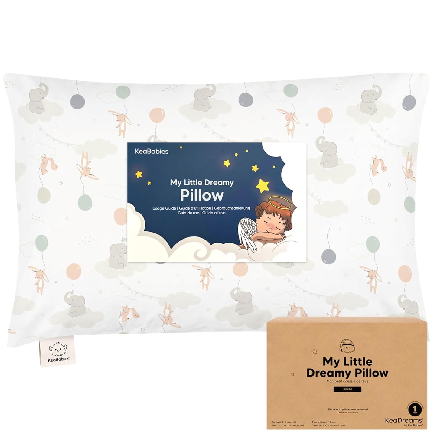 KeaBabies Toddler Pillow with Pillowcase, Jumbo 14X20 - Soft Organic Cotton Toddler Pillows for Sleeping - Machine Washable - Perfect for Travel, Toddler Bed Set (Escapade)