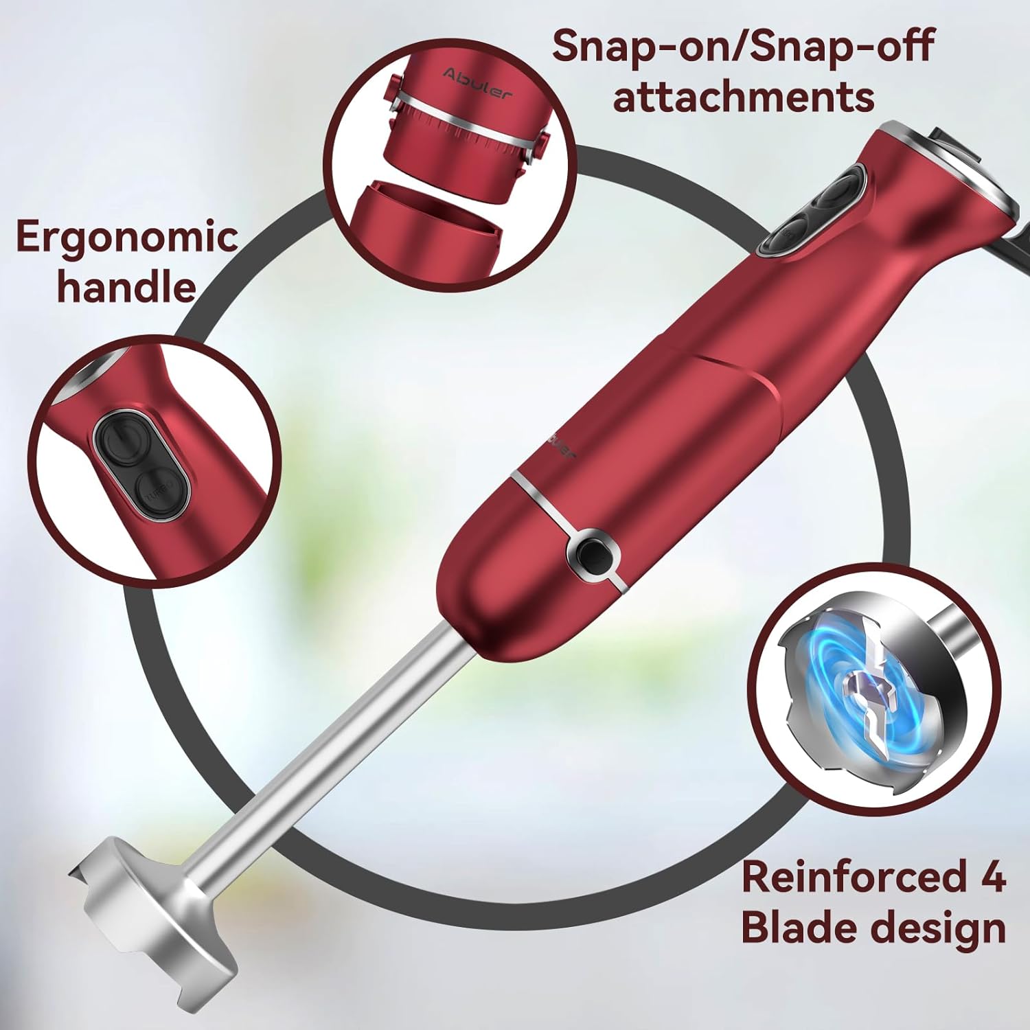 Immersion Blender 5 in 1 Hand Blender, Abuler 1000W Hand Mixer Stick,12 Speed Handheld Blender 304
