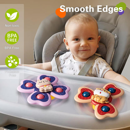 3PCS Animal Suction Cup Spinner Toys for 1 2 Year Old Boys Spinning Toys Baby Toys 12-18 Months Sensory Toys for Toddlers 1-3 First Birthday Baby Gifts for 1 Year Old Girls