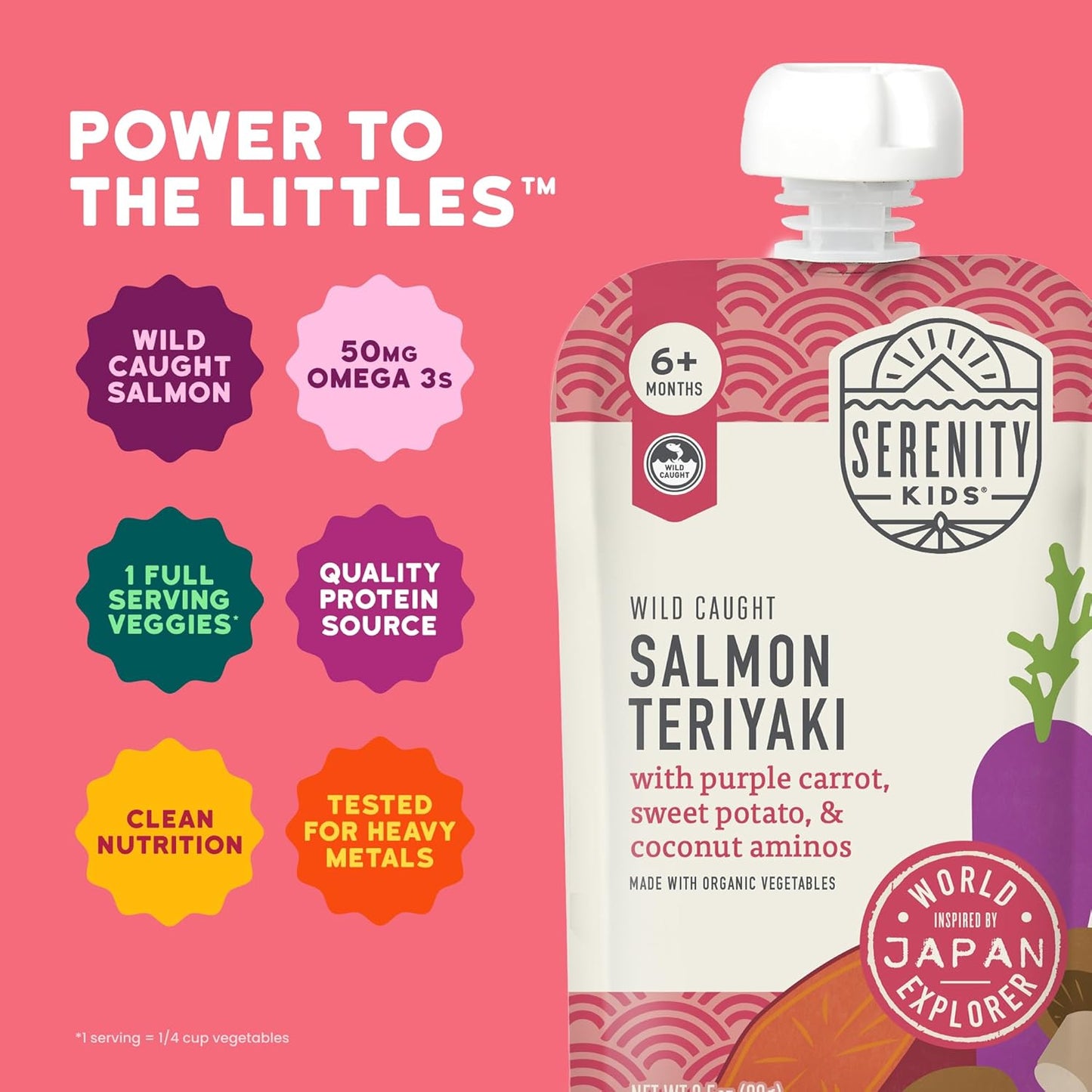 Serenity Kids 6+ Months Salmon Teriyaki Organic Baby Food Pouches - Ethically Sourced Salmon &