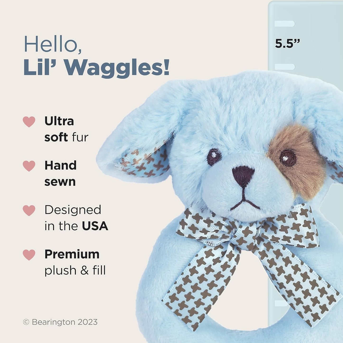 Bearington Baby Lil' Waggles, 5.5 Inch Blue Puppy Dog Plush Stuffed Animal, Soft Baby Boy Rattle - Newborn Boy Toys - Newborn Rattle