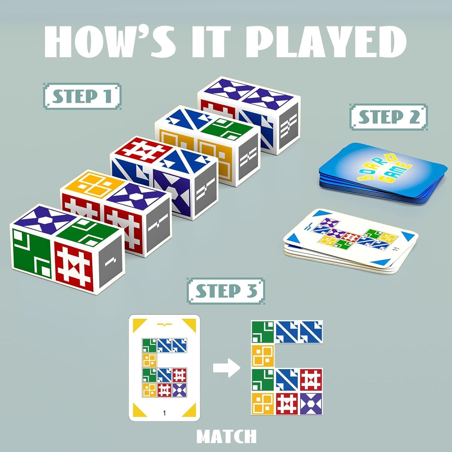 Family Board Game for Kids & Adults, Block Puzzle Games for Boys & Girls Ages 4-8 8-12, 2+ Player Card Matching Puzzles for Children 3+ Year Olds