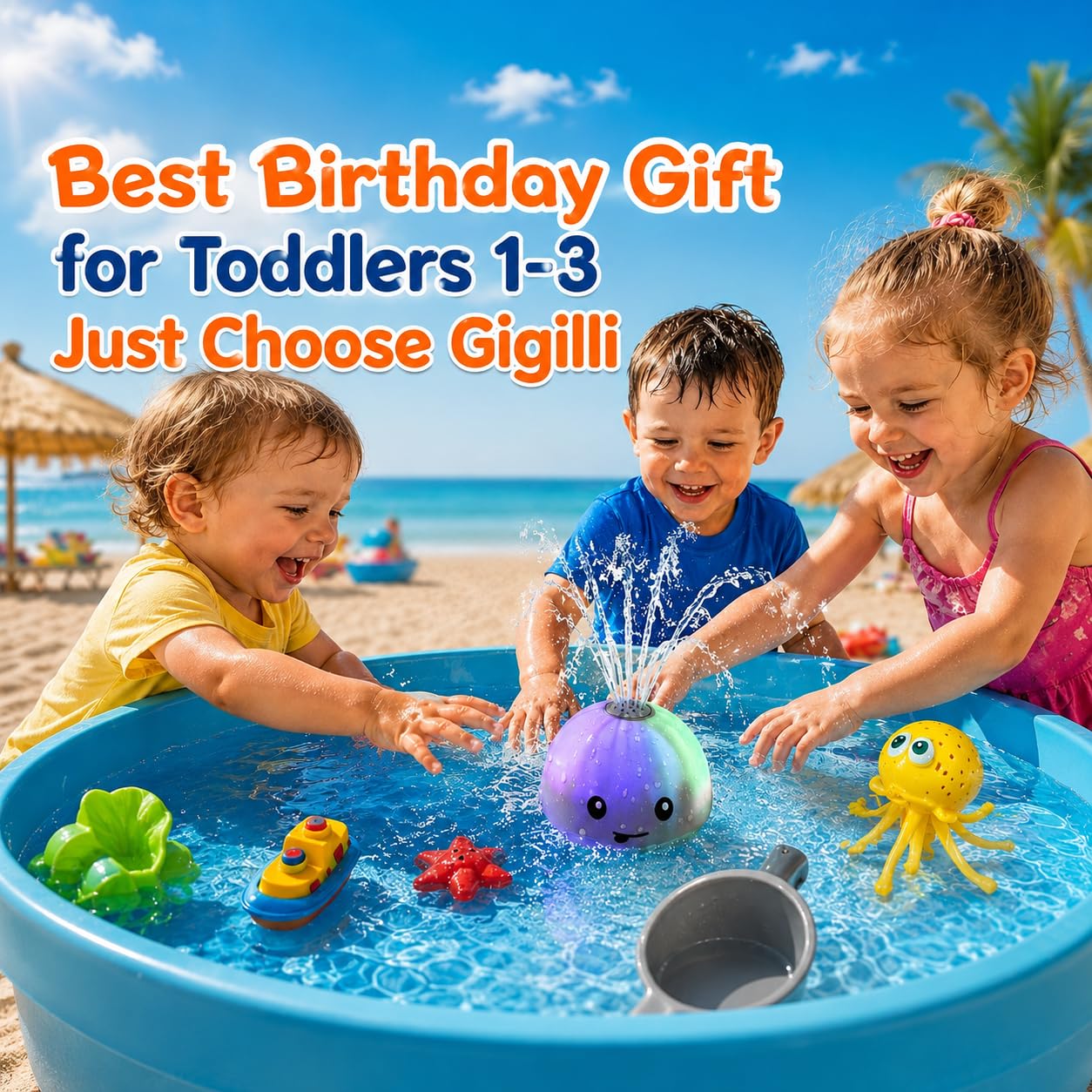 Gigilli Baby Bath Toys, Light Up Pool Water Bathtub Toy for Toddlers Babies