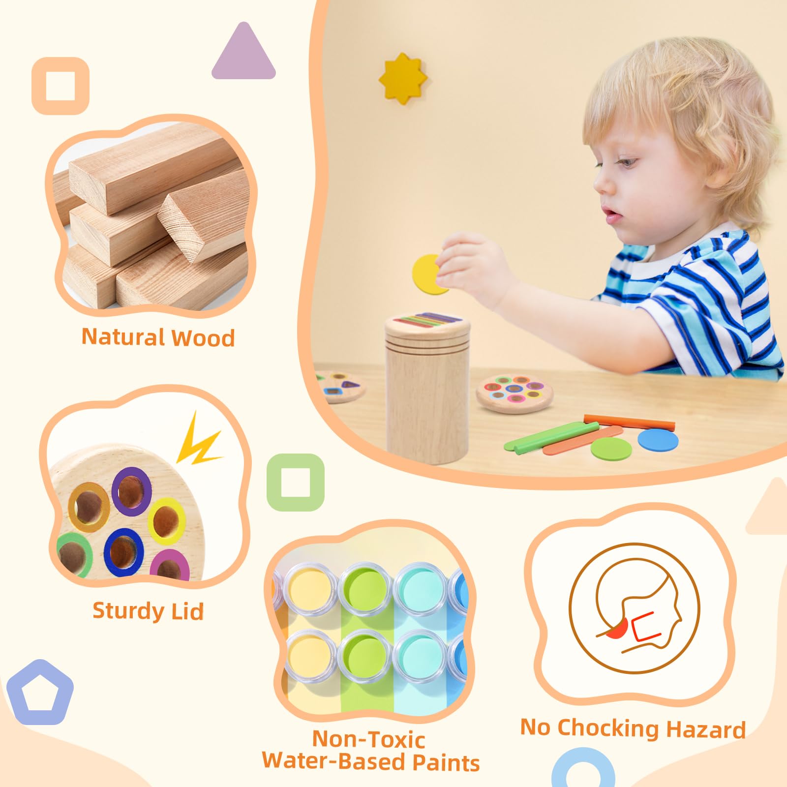 MTTIERY 4 in 1 Wooden Color Sorting Toy, Montessori Toys for 2 3 4 Year Old