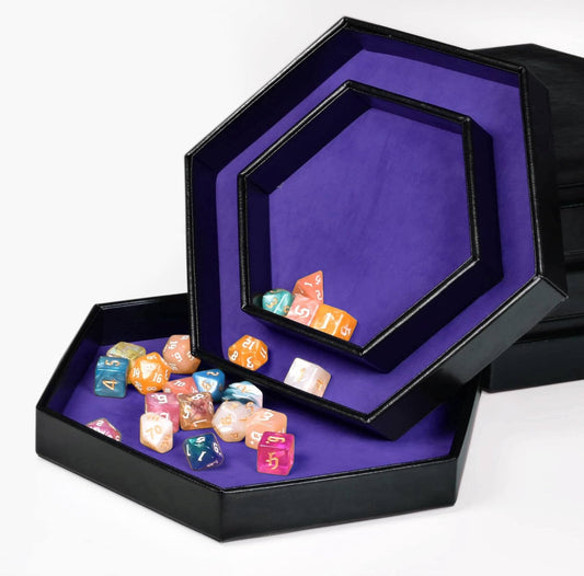 DND Dice Tray - 2 in 1 Rolling and Storage Hexagonal Tray, Faux Leather, Purple