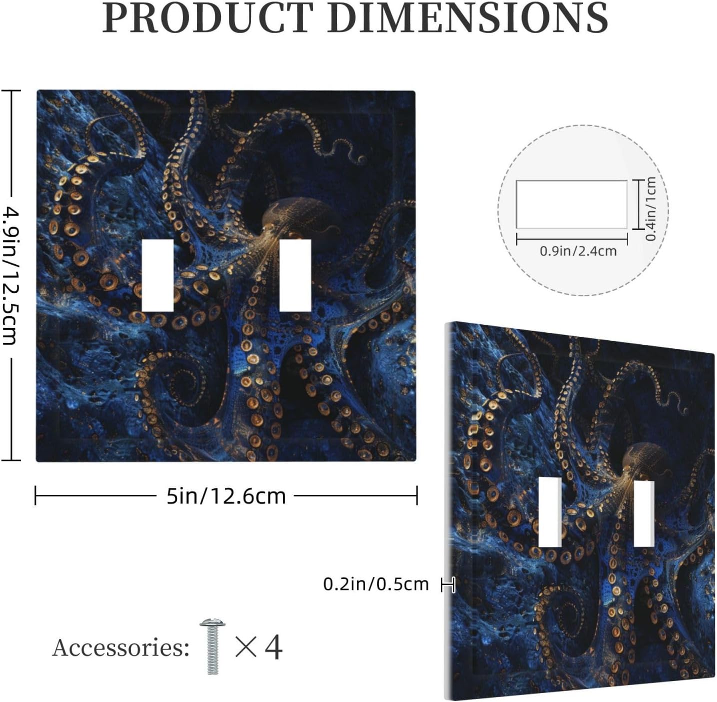 Decorative Switch Covers Plate Horror Night Blue Ocean Evil Octopus 2 Gang Wall Plate Unique Double Toggle Light Switch Plate Wall Cover Plate Faceplate for Bathroom Home Decor