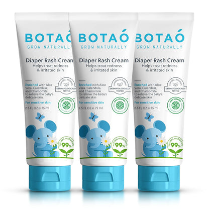 Baby's Natural Diaper Cream | Organic Diaper Cream EWG Verified | Naturally Soothes Baby Rashes | Baby zinc Ointment Natural | For Sensitive Skin with Aloe Vera & Calendula, 2.5Oz (3 Pack)