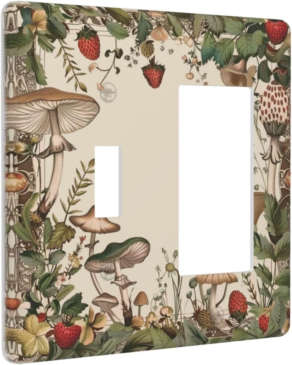 Decorative Outlet Covers Rustic Mushroom Garden Red Strawberry 2 Gang 1 Gang Wall Plate Cover Single Toggle Rocker Combo Light Switch Cover Plate Face Plate for Bedroom Home Decor