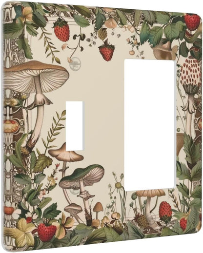 Decorative Outlet Covers Rustic Mushroom Garden Red Strawberry 2 Gang 1 Gang Wall Plate Cover Single Toggle Rocker Combo Light Switch Cover Plate Face Plate for Bedroom Home Decor