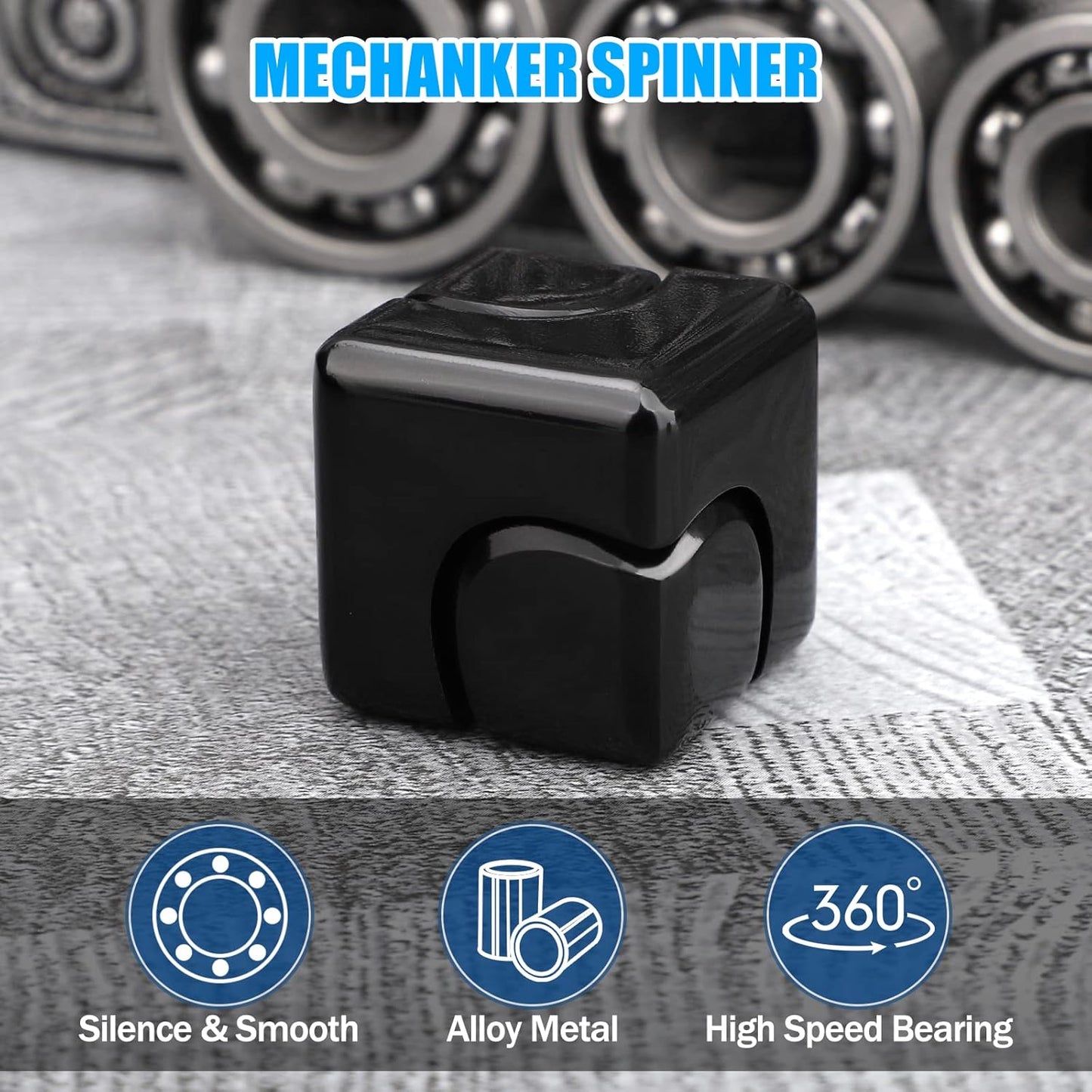 Infinity Gear Fidget Cube Spinner for Kid Adult, Transformable Spinning Top Metallic Fidget Toys for Anti-Anxiety Stress Relief Autism ADHD, 2-in-1 Cube Focus Toy for Desktop Office Classroom Black