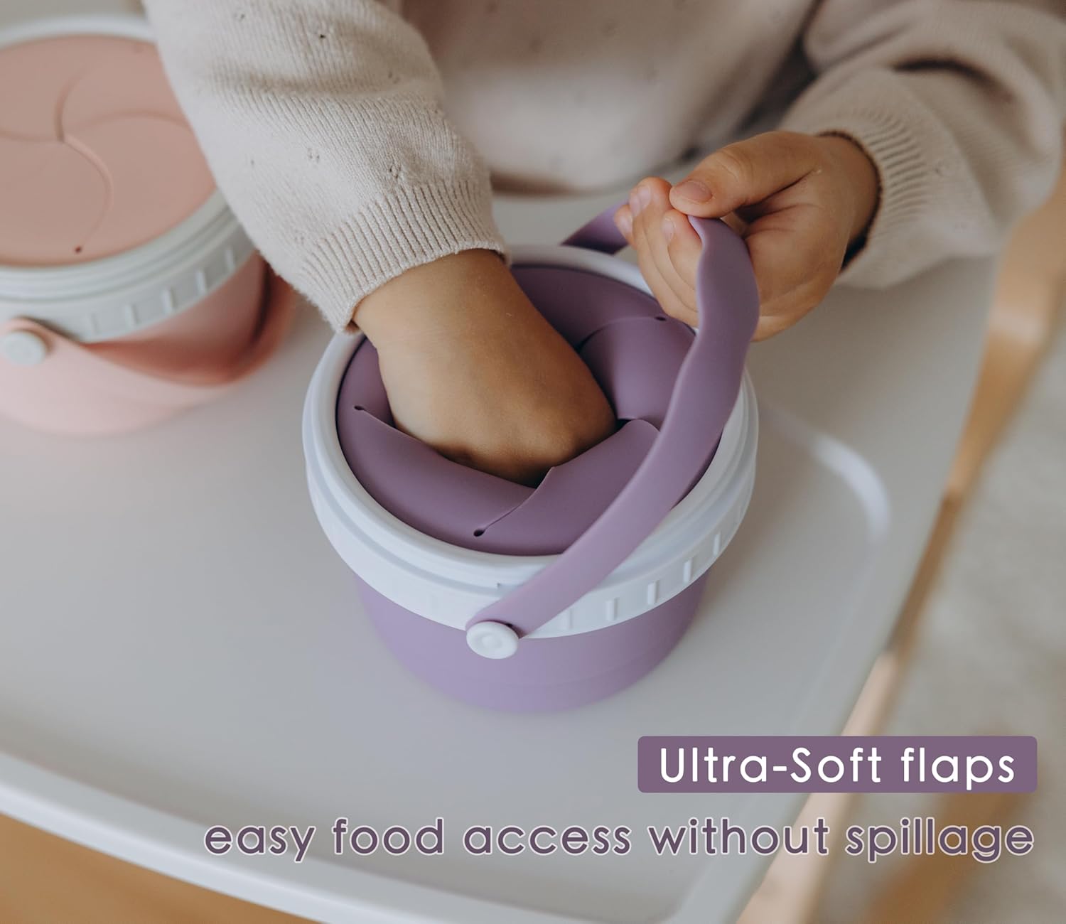 No Spill Silicone Toddler Snack Containers, Detachable Silicone Flap for Filling&Cleaning
