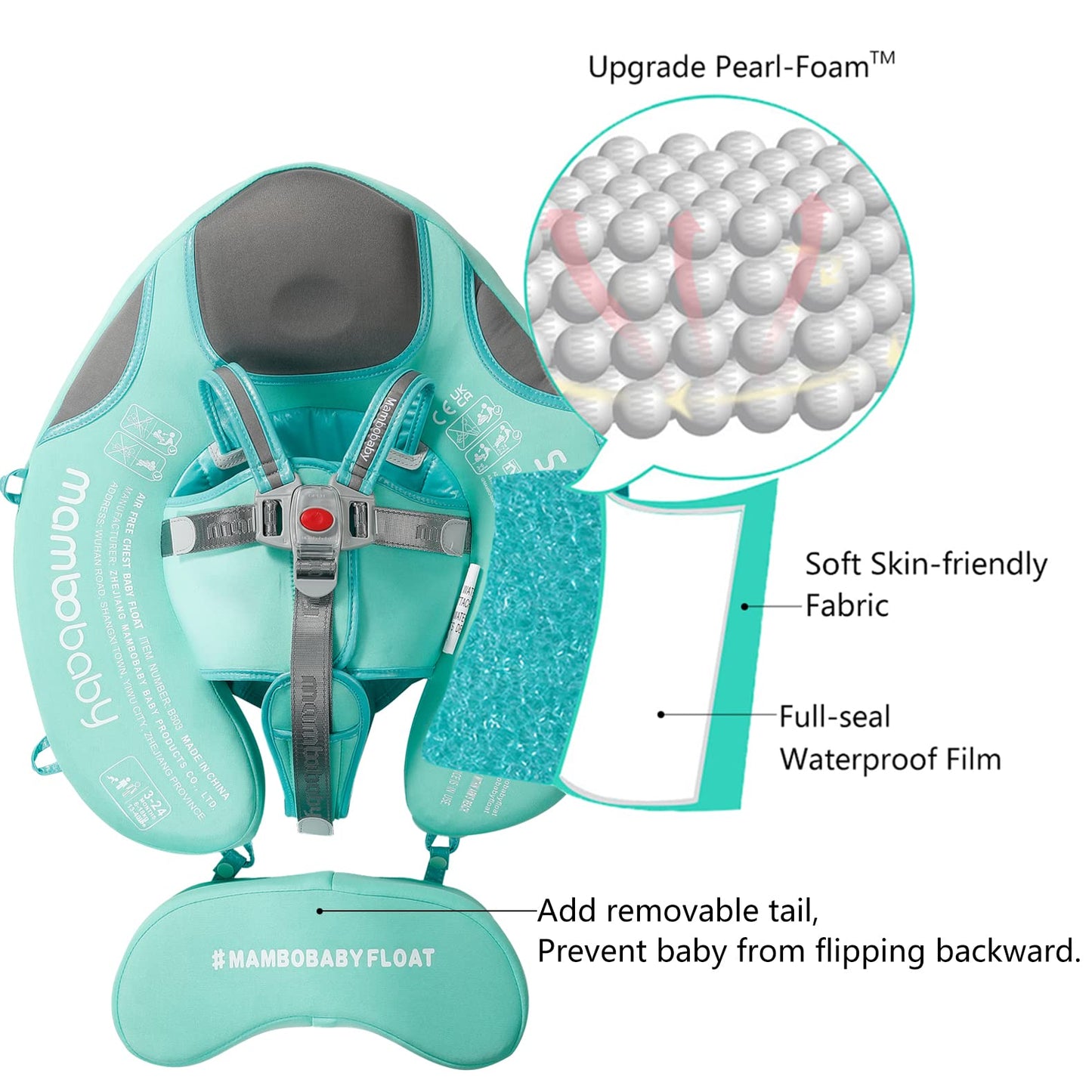 Mambobaby Float with Canopy – Baby Swim Float with Tail, New Upgraded Non-Inflatable Solid Baby