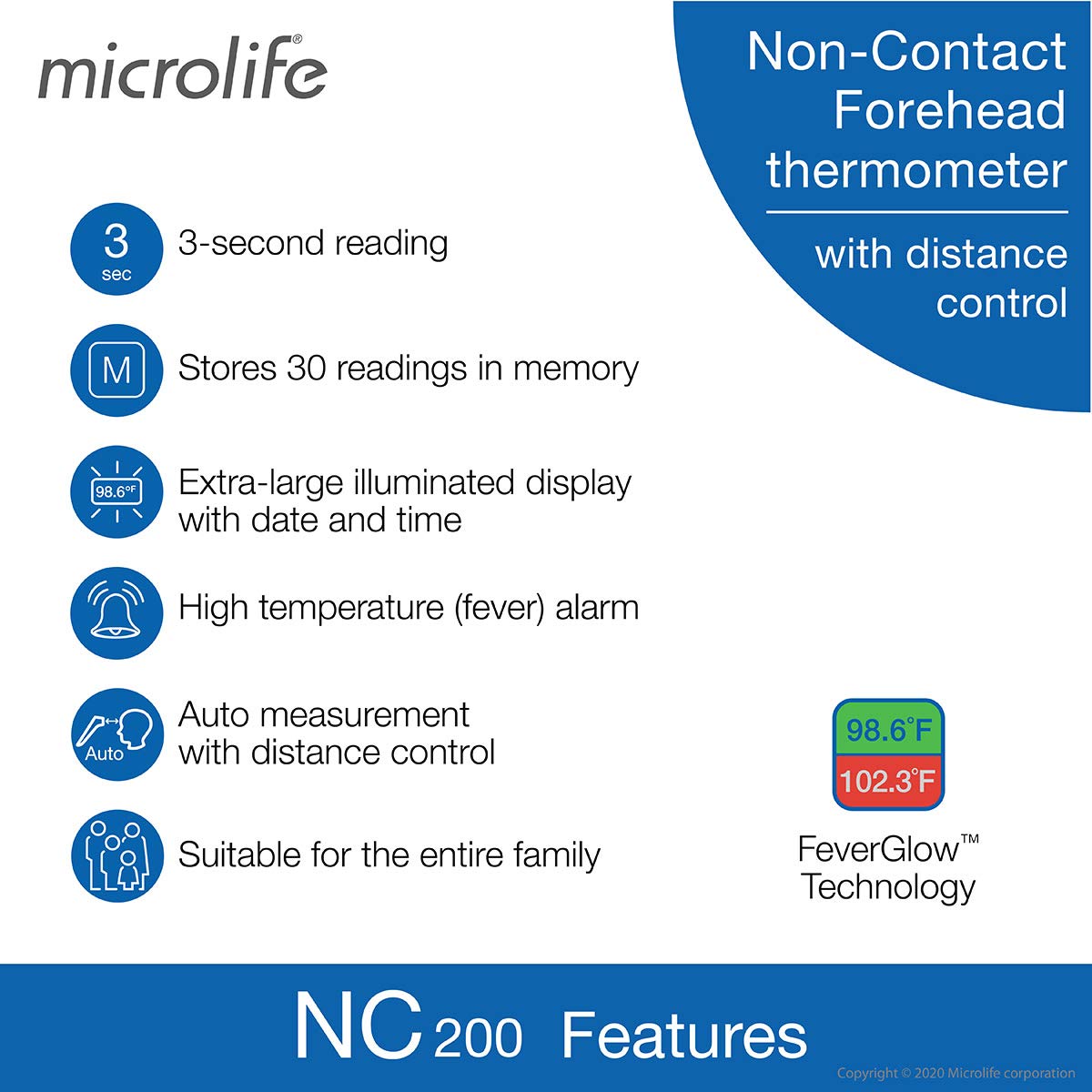 Microlife Non-Contact Forehead Thermometer, Digital Infrared No-Touch Thermometer (for Adults, Kids