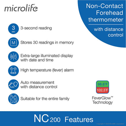 Microlife Non-Contact Forehead Thermometer, Digital Infrared No-Touch Thermometer (for Adults, Kids