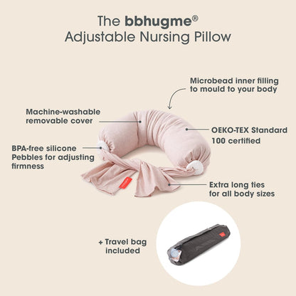 bbhugme Adjustable Nursing Pillow - Breastfeeding, Bottle Feeding, Baby Support - Adjustable Firmness and Fit - Washable Pillow Cover - Pink Melange…