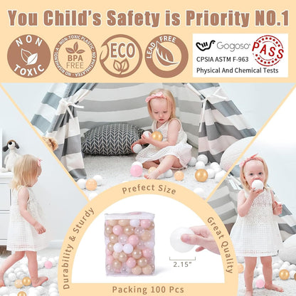 GOGOSO Ball Pits Balls for Toddlers Pack of 50 100 200 Plastics Shape Ball Non-Phthalate Non-BPA Non-Toxic 2.2-Inch Crush Proof Play Balls