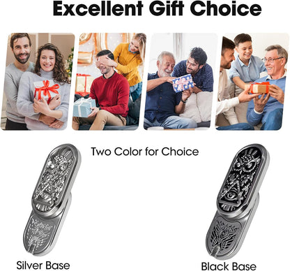 Fidget Slider, Metal Magnetic Fidget Toys Adults, Owl Push Card,Desk Toys Gift for Stress Relief (Silver Base)
