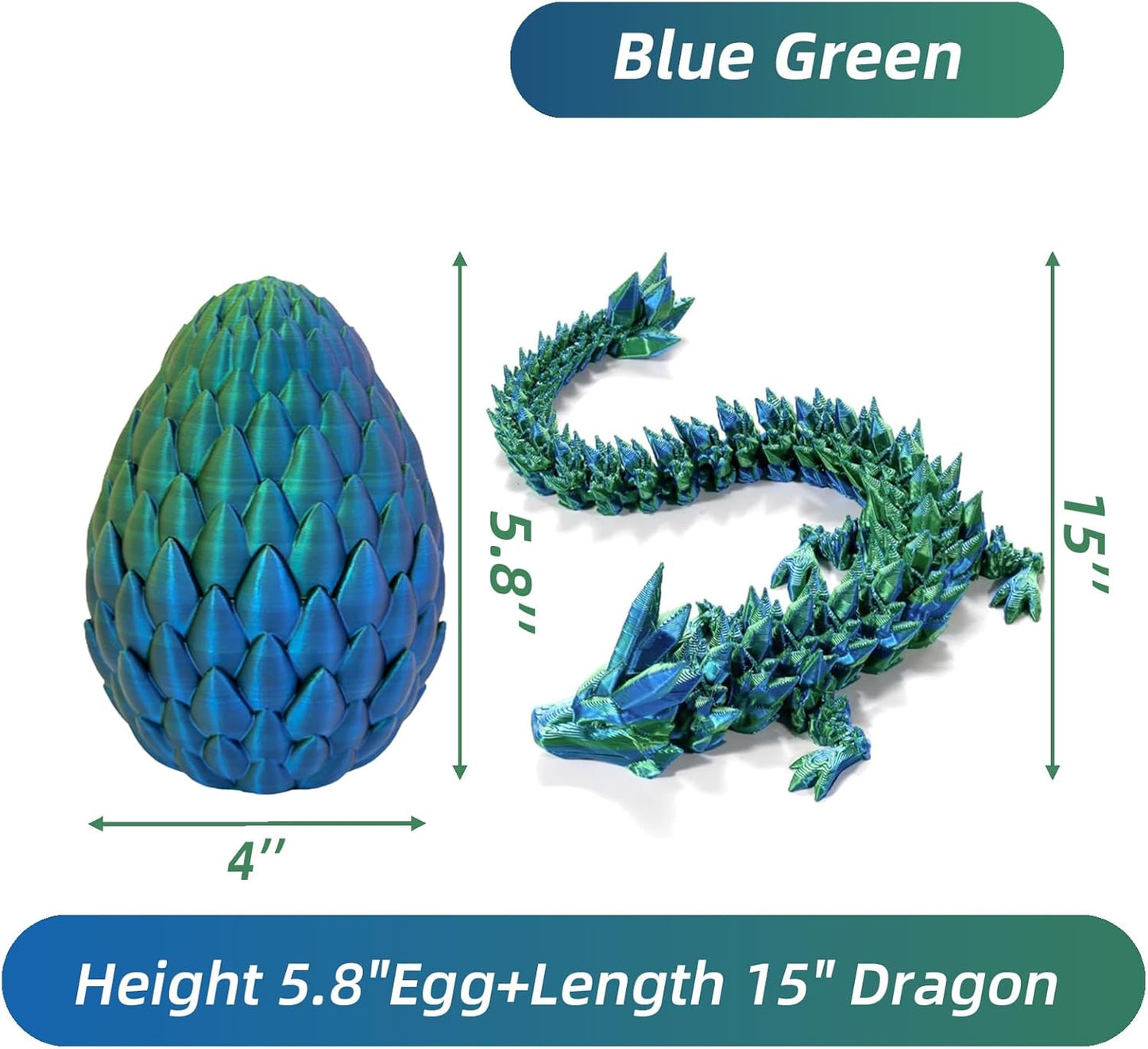 Dragon Egg,15in Crystal Dragon,Surprise Egg,Articulated Dragon,3D Printed Gift Toy,Fidget Toys for Autism/ADHD, Executive Desk Toys,Home Office Decor (Blue Green)