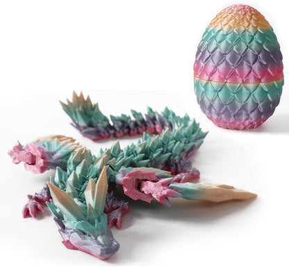 3D Printed Dragon Egg Crystal Dragon Fidget Toy Full Articulated Dragon Mystery Dragon Eggs with Dragon Inside Home Office Desk Decor Gifts Toys (Laser Colorful)