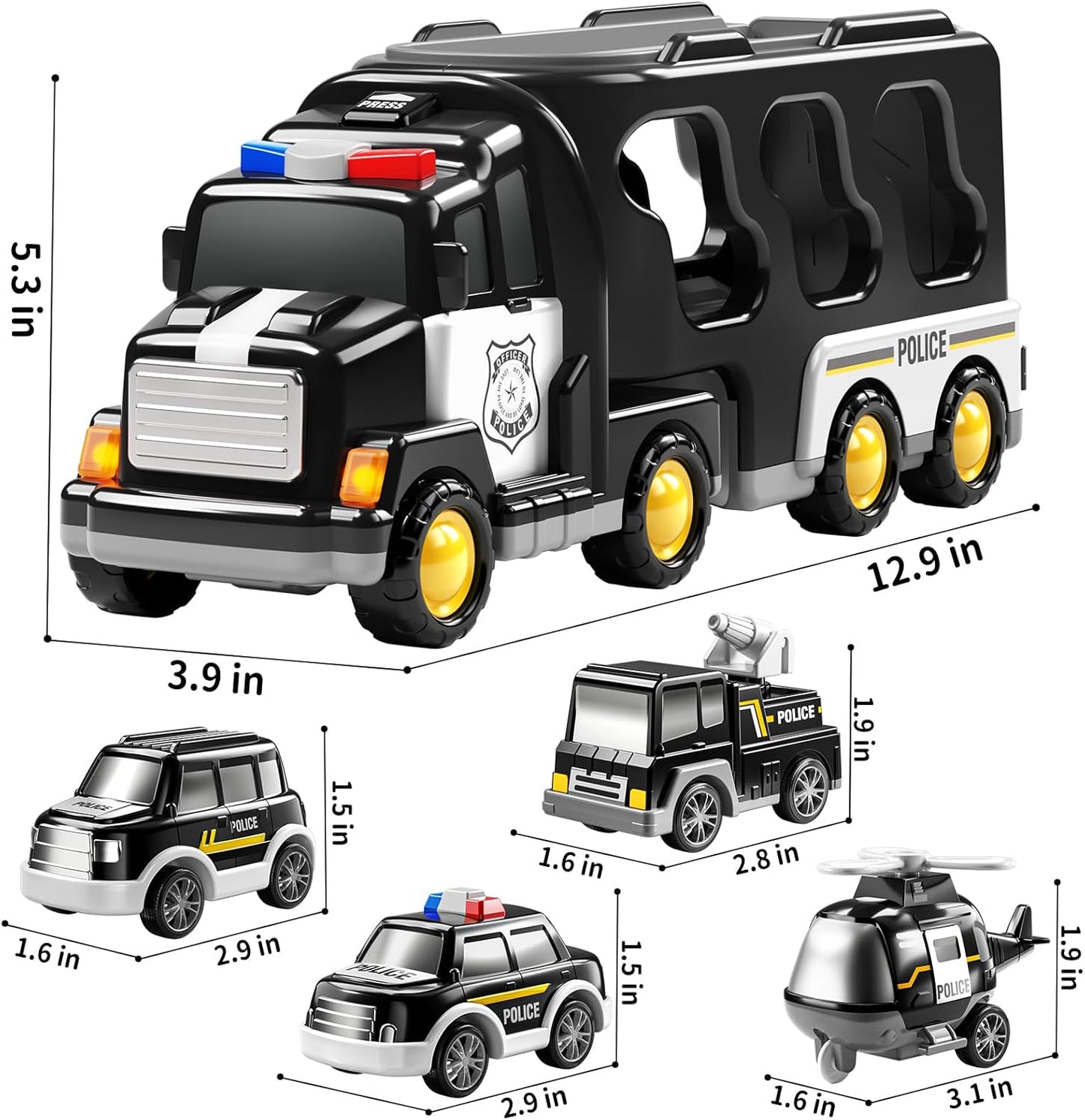 TEMI Police Trucks Boy Toys for 3-5 Year Old Toddlers - Toys for 3 4 5 6 7 Years Old Transport Vehicle Carrier Truck, Boy Trucks Toy Sets, Kids Toys Boys 3-5, Toys for Boys Girls Aged 4-6 5-7