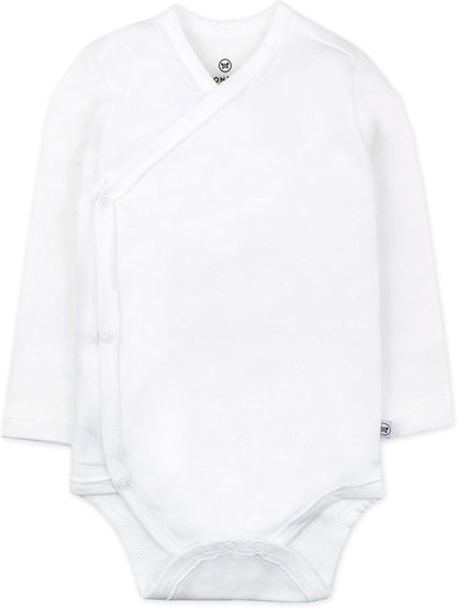 HonestBaby unisex-baby 3-pack Long Sleeve Side-snap Kimono Bodysuits Organic Cotton for Infant Baby Boys, Girls, Unisex