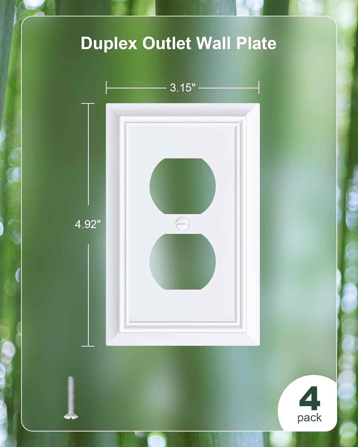 4-Pack Duplex Outlet Cover Plate, Decorative Pure White Switch Plates and Outlet Covers, Natural