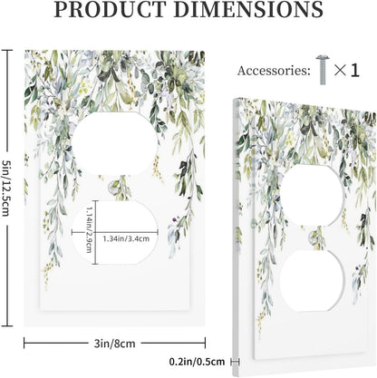 Outlet Covers Boho Farmhouse Flower Leaf Sage Green 1 Gang Duplex Wall Plate Decorative Switch Plates Electrical Receptacle Faceplate Light Switch Cover for Bedroom Cabin Decor
