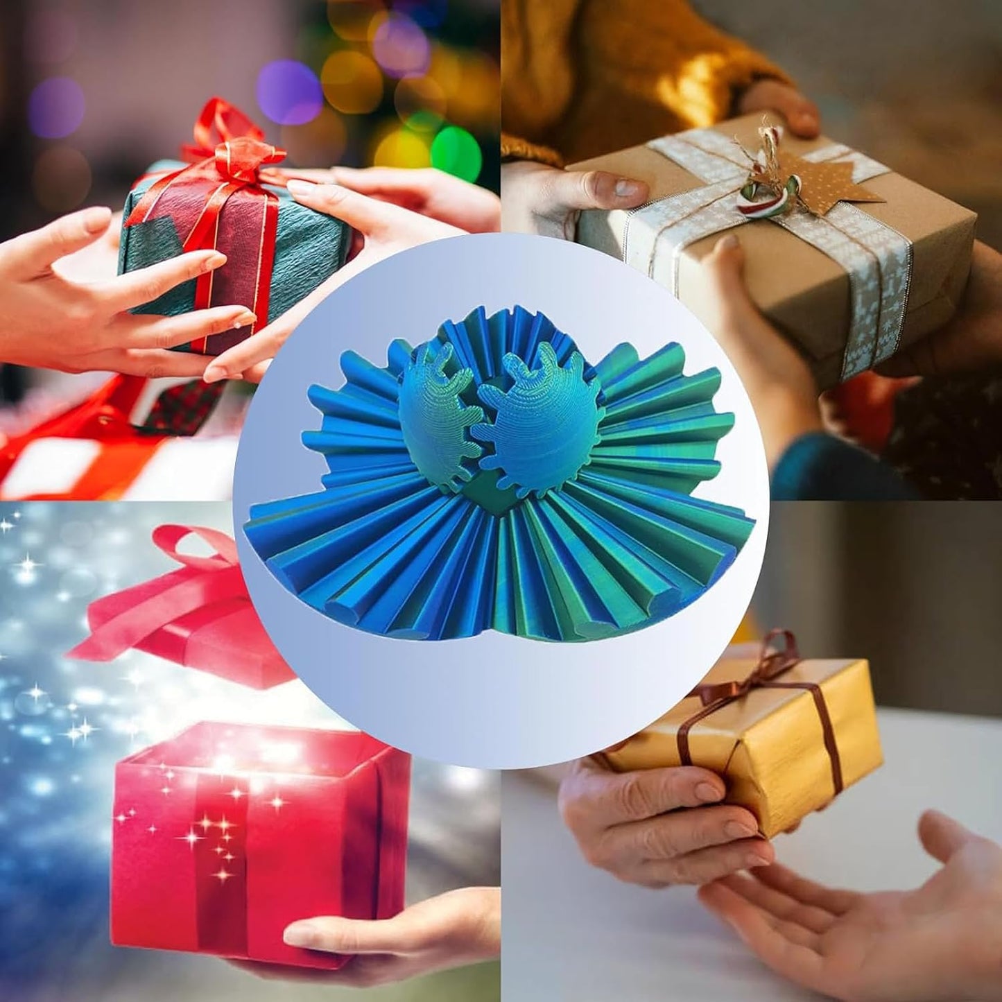 3D Printed Gear Ball, Gear Sphere Fidget Toy, Gear Ball Spin Ball or Cube Fidget Toy, Stress Ball, GearSphere Desk Toy for Stress and Anxiety Relaxin Kids Adult Birthday (Laser Green)