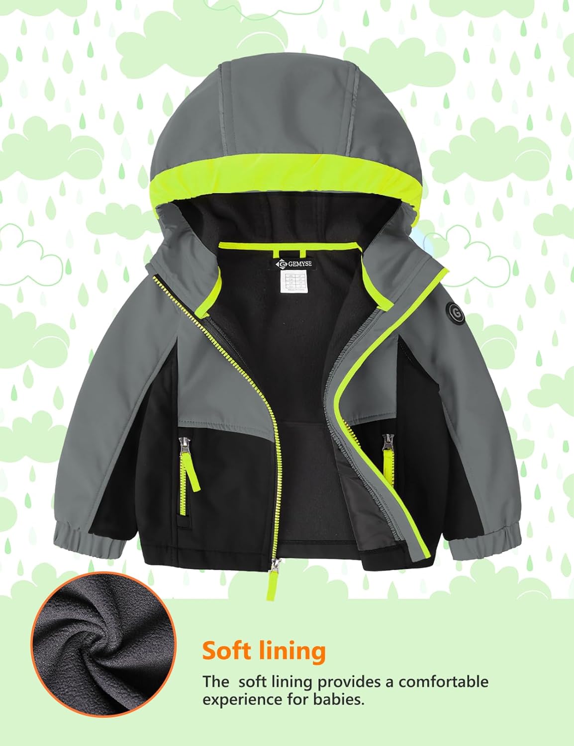 GEMYSE Toddler Boys Jacket Water repellent Baby Kids Windbreaker Jacket Fleece Toddler Coat Spring Fall Outerwear