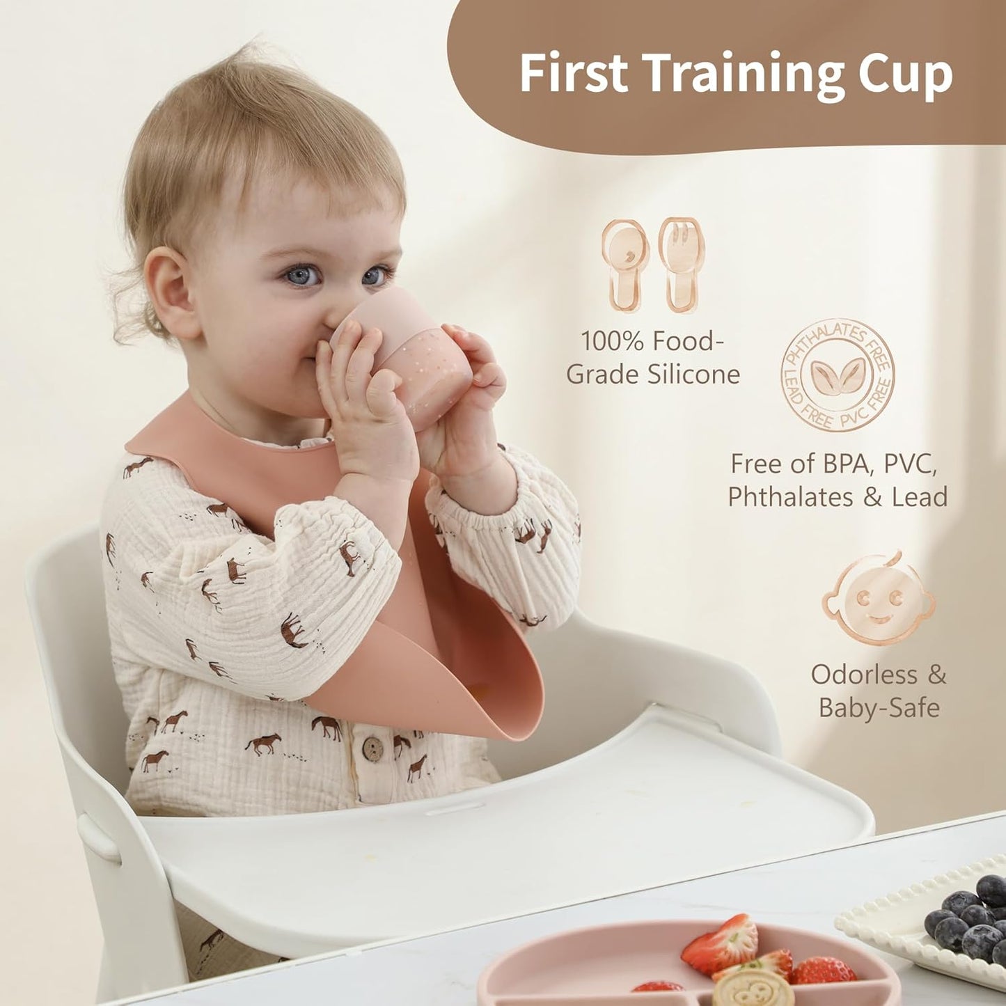 Moonkie Silicone Baby Cup 4 Months+ | Open Training Drinkware for Infants with Confetti Sprinkles | Baby-Led Weaning Essential | 2 oz (Soft Lilac, 1 Pack)