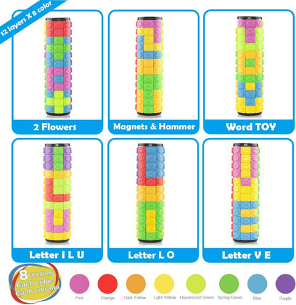 R.Y.TOYS Rotate and Slide Puzzle-Design Patent,Fidget Toys(Restore/Create) 8 Colors,12 Layers-Detach Piece for Quick Play,Brain Teaser,Sensory Toys,Stocking Stuffers,Easter Basket Stuffers Essentials