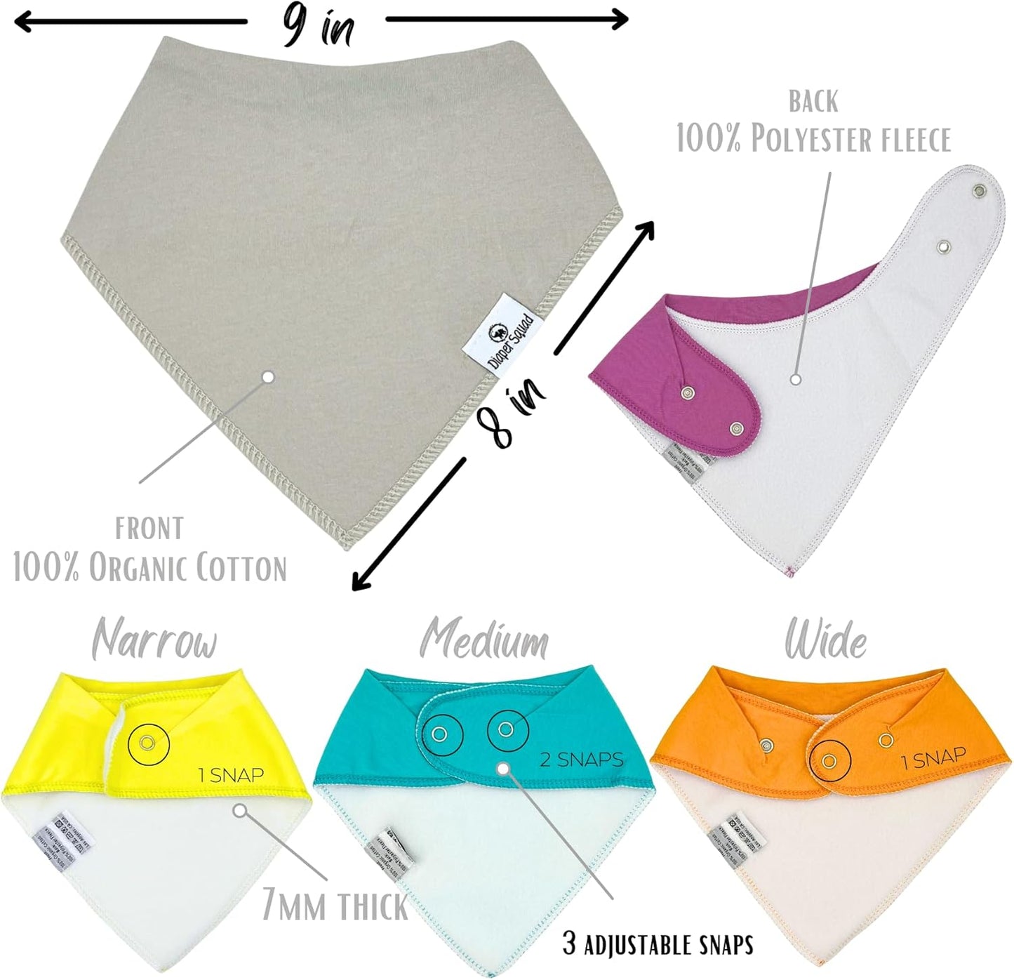 DiaperSquad's Baby Bibs for Drooling and Teething, Bibs for Boys, Baby Girl - Solid Cotton Baby Drool Bibs