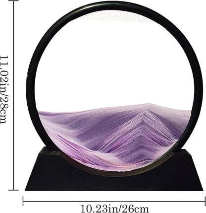 Aoderun Moving Sand Art Picture Round Glass 3D Deep Sea Sandscape in Motion Display Flowing Sand Frame Relaxing Desktop Home Office Work Decor (12", Purple)