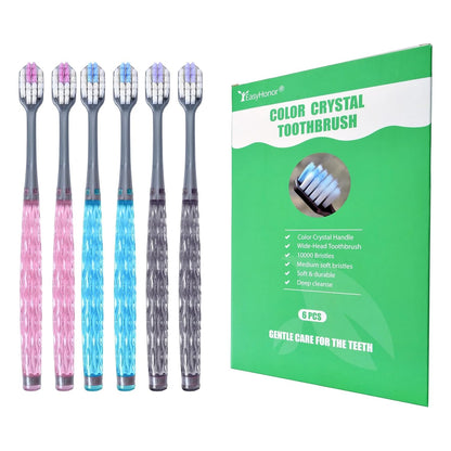 EasyHonor Soft Toothbrushes, Adult Medium Bristle Toothbrushes with Fashion Color Crystal &