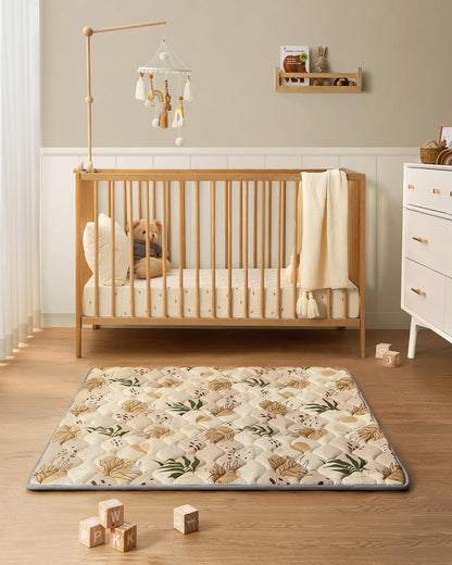 Blissful Diary Portable Baby Play Mats for Floor, Thicken Cushioned Foldable Baby Crawling Mat for Indoor Outdoor, Non-Slip & Washable Kids Playmat for Tummy Time Activity, Earth Tones 43" X 43"