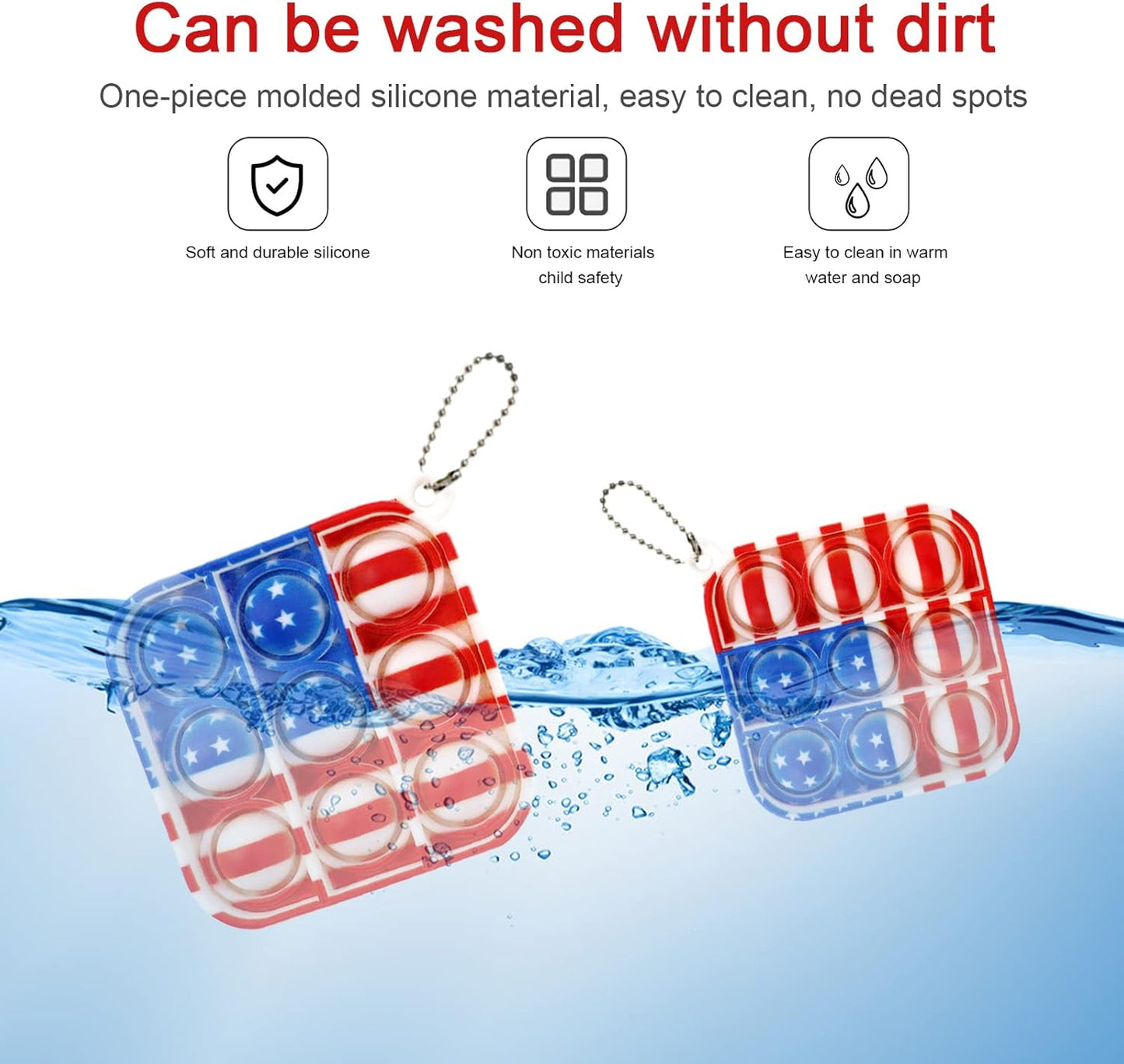 16Pcs Mini Pop Fidget Flag Keychain Toys, Party Favors for Kids Pop Flag Keychain Souvenirs Bulk Toys, Silicone Pop Keychain Stress Reliever Hand Toy Independence Day Gifts for Kids Adults