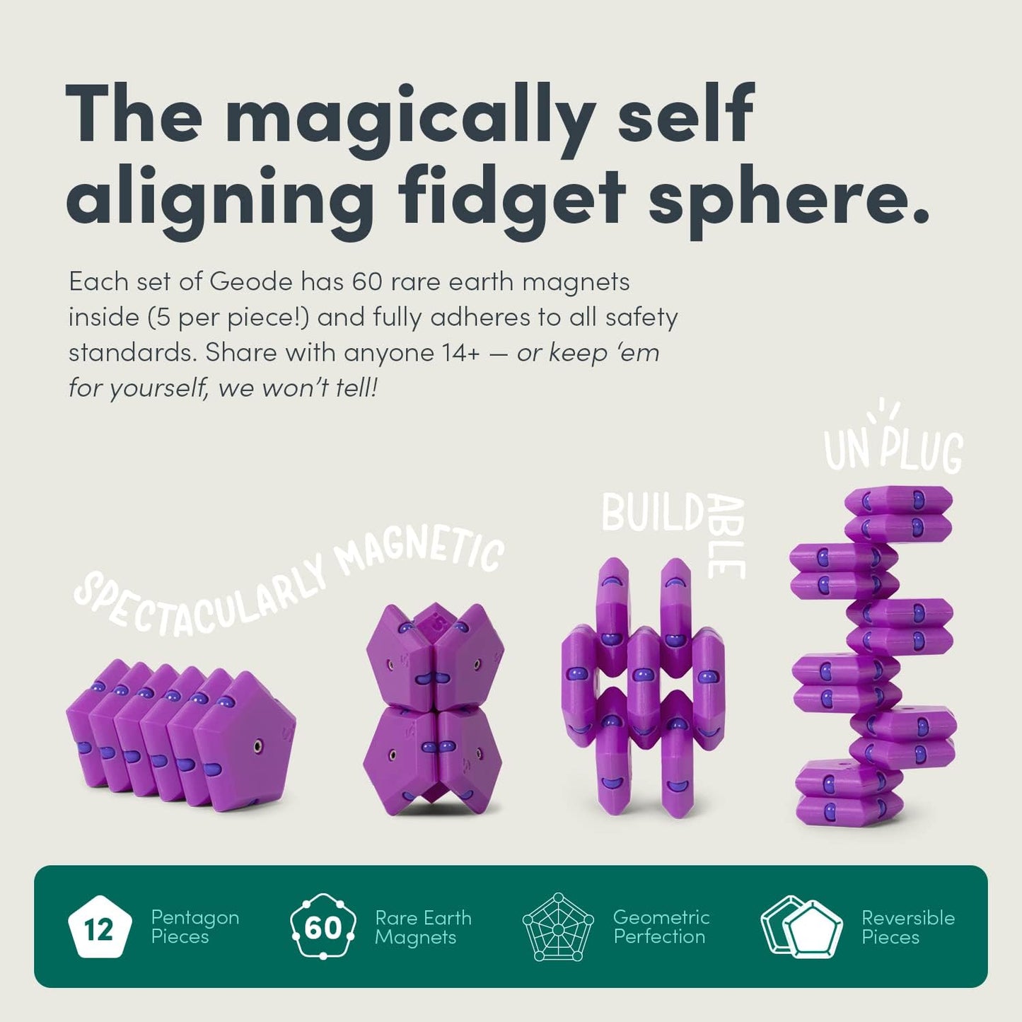 Speks Geode Matte Pentagons Magnetic Fidget Toy for Adults | Quiet Sensory Toy for Stress Relief & Anxiety, Office Desk ADHD Tool, Stocking Stuffer & Top Gadget Gift Idea | Razzle, 12-Piece Set