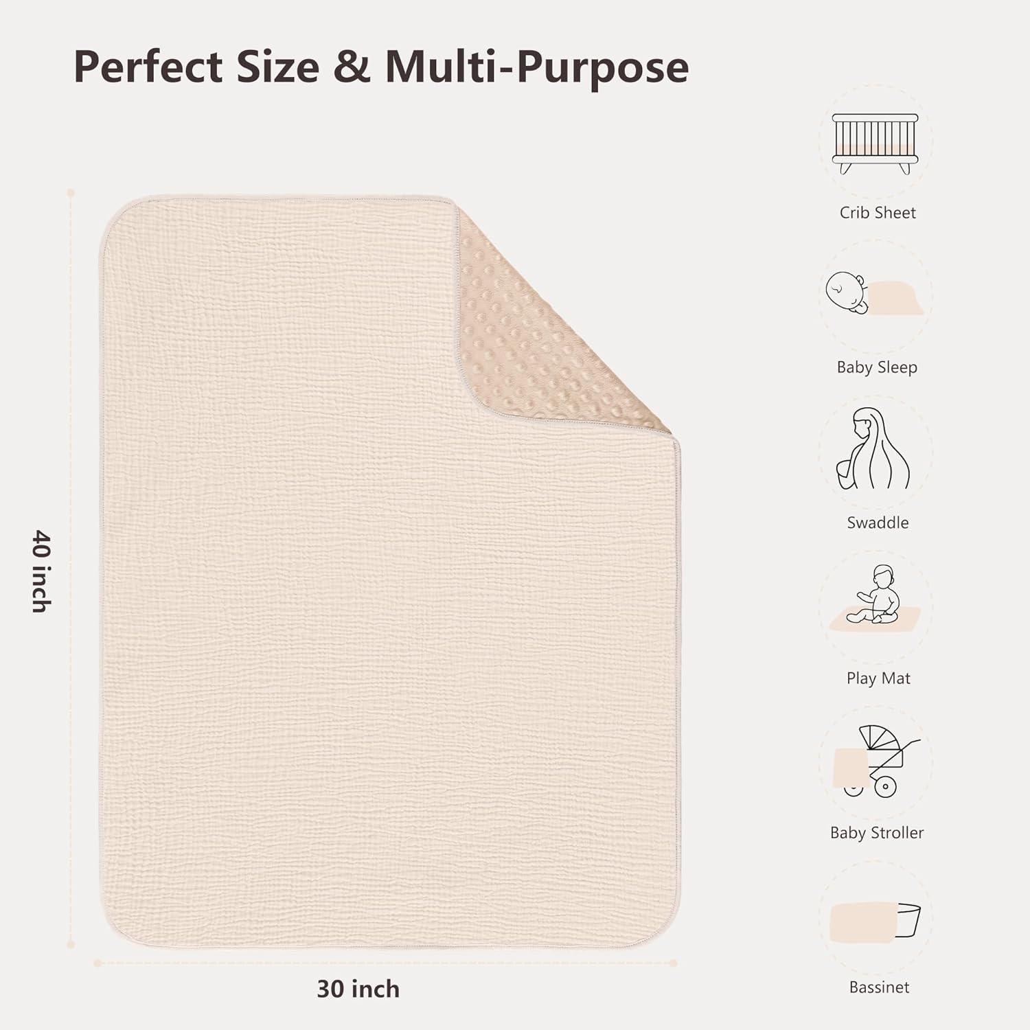 Susurration Baby Blanket for Unisex Boys Girls, Soft Nursery Minky Blanket with Muslin Cotton Front