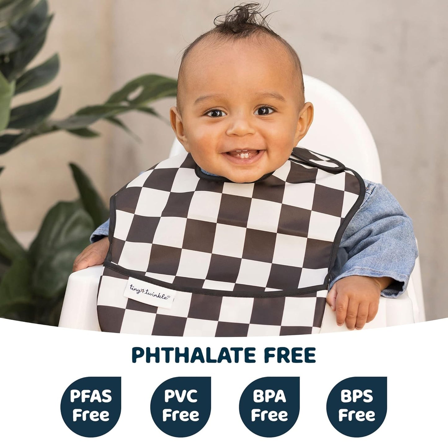 Tiny Twinkle Mess-Proof Baby Bib - Waterproof Bib for Baby Boy or Girl - Machine Washable