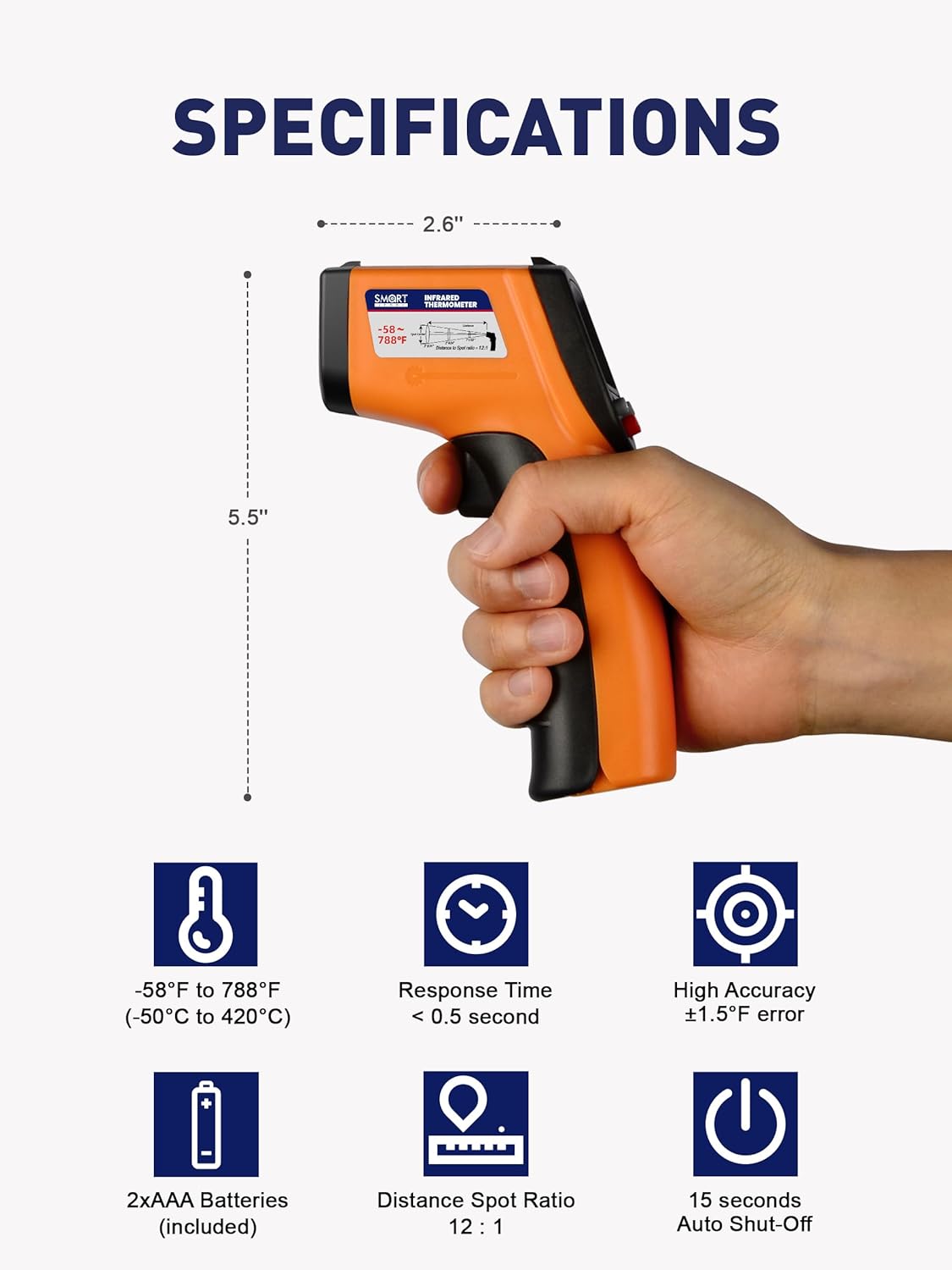 SMART JERRY - Infrared Thermometer Gun | Non-Contact Digital Temperature Gun with -58°F to 788°F