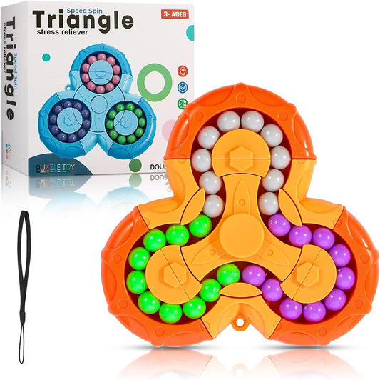 Magic Cube Bean Puzzle,Rotate and Puzzle,Stress and Anxiety Relief Fidget Toys,Brain Teasers Travel Games for Kids Teens Adults,Sensory Toys for Autistic ADHD,Pop Birthday Gift(Orange)