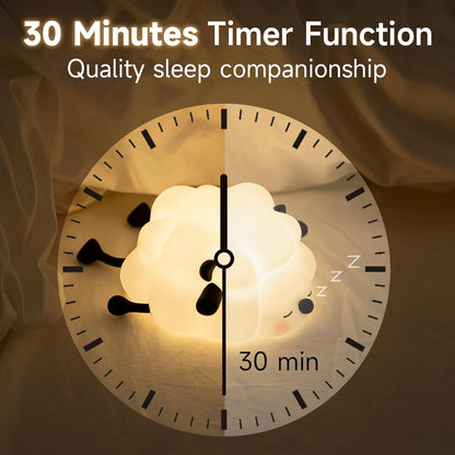 Rechargeable LED Night Light for Kids, 3-Level Dimmable Nursery Nightlight, Food Grade Silicone Squishy Lamp Perfect Bedside Touch Lamp with 30 Min Timer for Breastfeeding, Toddler, Baby Décor Black
