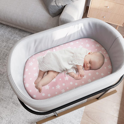 Bassinet Sheets Set 4 Pack for Baby Girl, Universal Fit for Oval, Hourglass and Rectangular